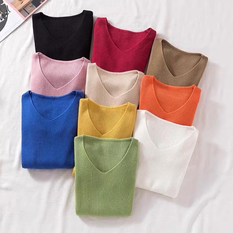 TERBAIK ATASAN RAJUT WANITA (V neck)Baju Rajut Wanita Kaos Import Wanita Lengan Panjang