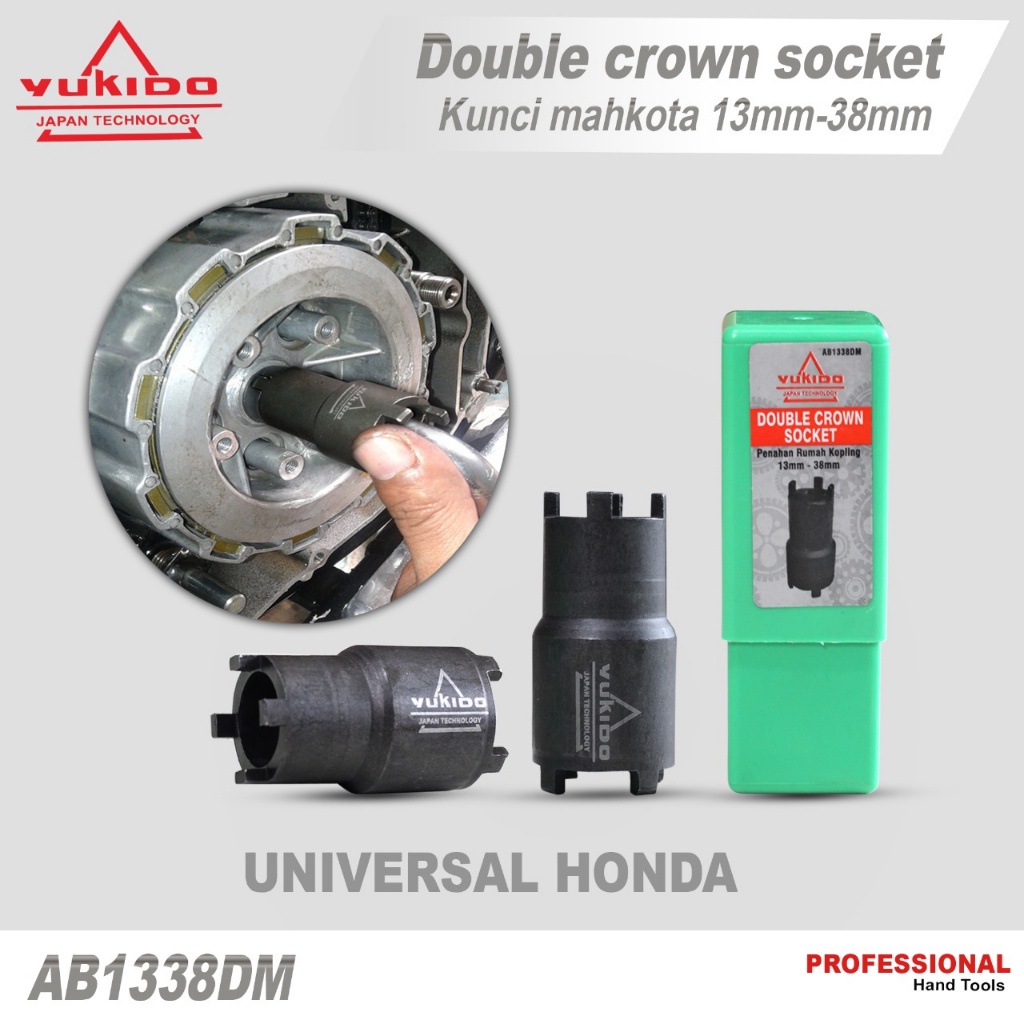 Yukido Kunci Mahkota Kaki 4 Khusus HONDA  - Kunci Mur Kopling - Double Crown Socket Ukuran 13mm Dan 38mm Kunci Shock Mahkota