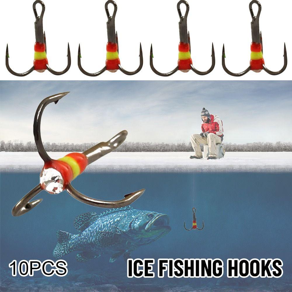 TOP 10pcs Pengait Pancing Es Hot6# 8# 12# 14# Umpan Tenggelam Carbon Steel