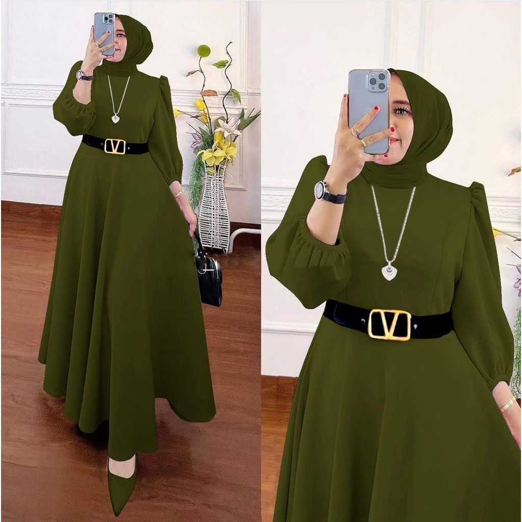 ALMIRAH 9 - Maxy Safira Terusan Bahan Scuba Premium Good Quality + Belt V, Fit to XL