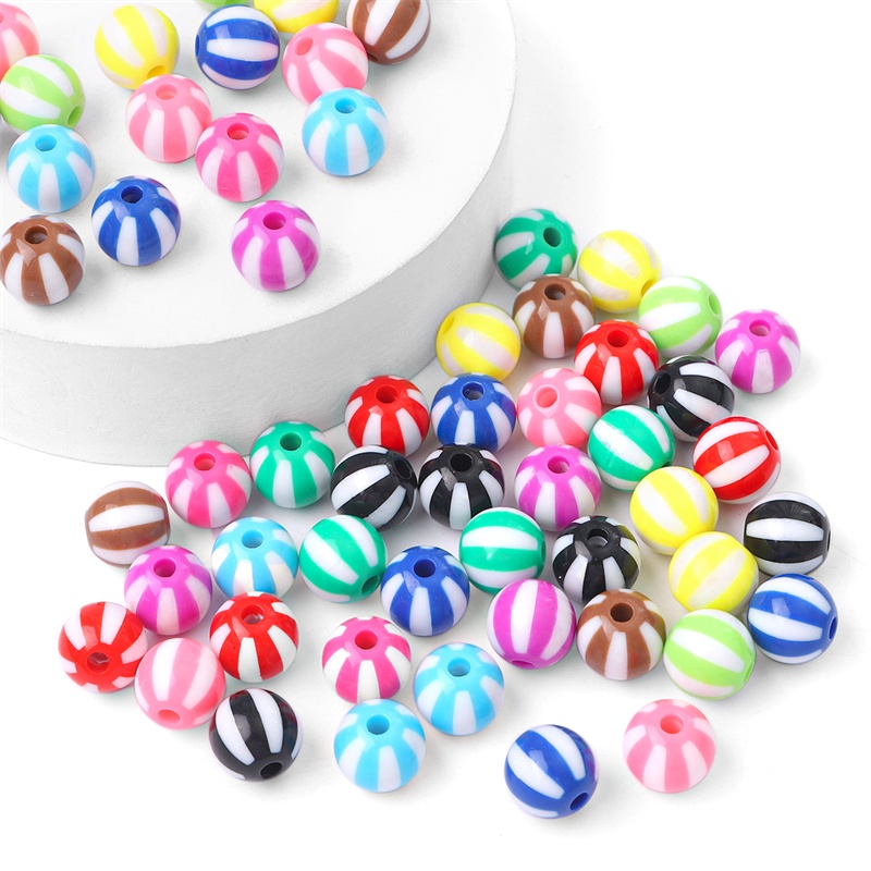 10pcs Akrilik Warna-Warni Bergaris Bulat Beads Clara Jelly Warna Longgar Berjarak Beads Perhiasan DIY Gelang Kalung 12mm