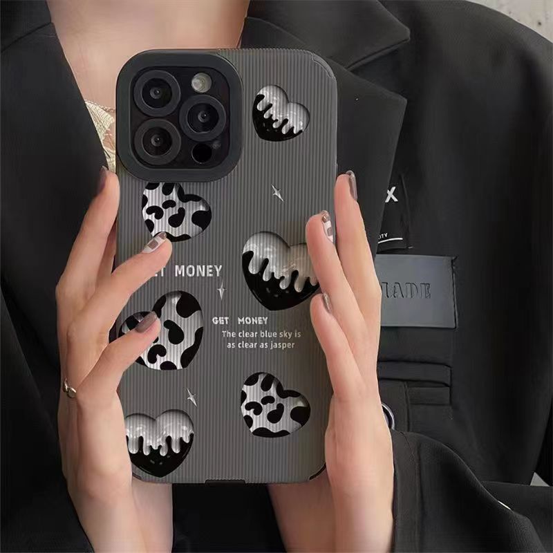 【Lamb Skin】Vertical Grain Soft Case for IPhone 7 Plus 8 Plus X XS XR XS Max 11 13 12 14 PRO Max 14 Plus Grey cow love Girl