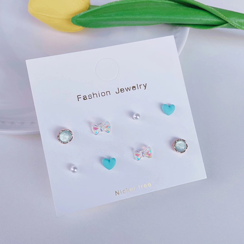 4pasang/set Set Anting Tusuk Fashion Alloy Butterfly Heart Round Untuk Wanita