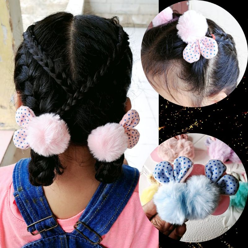 Jepit Rambut Anak Pom pom Telinga Kelinci jepit rambut bulu jepit rambut anak