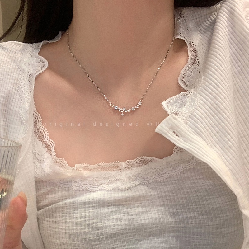 AY(CN) Kalung Zircon Sliver Choker Rantai Klavikula Bunga Sederhana Untuk Aksesoris Perhiasan Wanita