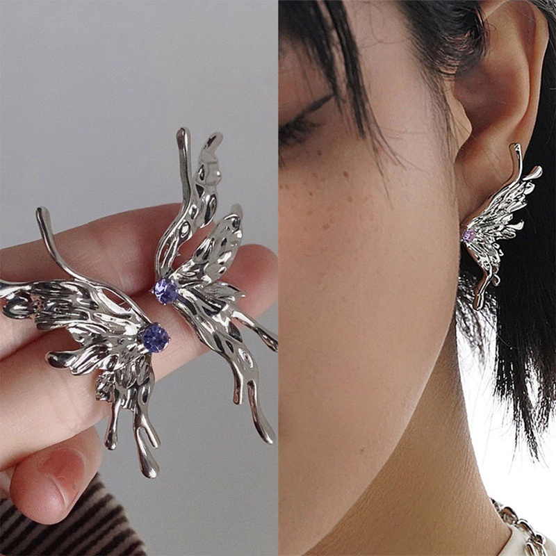 Anting Kupu-Kupu Cair Gaya Punk Untuk Wanita Perhiasan Anting Kupu-Kupu Logam Keren
