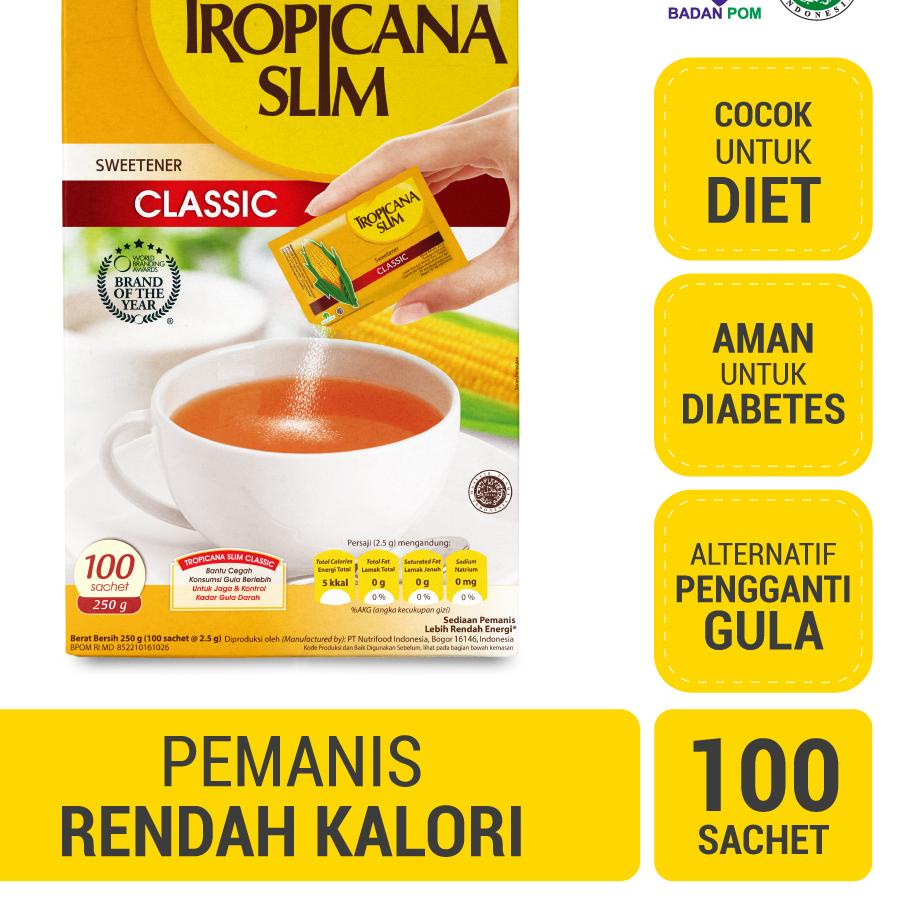 

☊ Tropicana Slim Sweetener Classic 100 sachet - Pemanis untuk Bantu Batasi Gula ♪