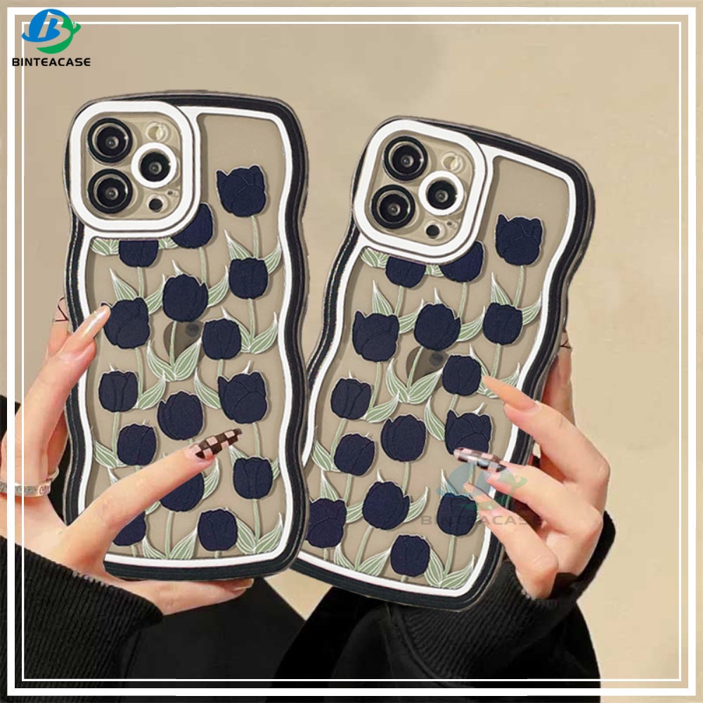 IPHONE Fashion Case Kompatibel Untuk Iphone11 14 12 13 Pro MAX iPhone7 8plus 6s Plus XR 14Plus XS MAX Lukisan Minyak Bunga Mawar Hitam Tepi Melengkung TPU Phone Case Binteacase