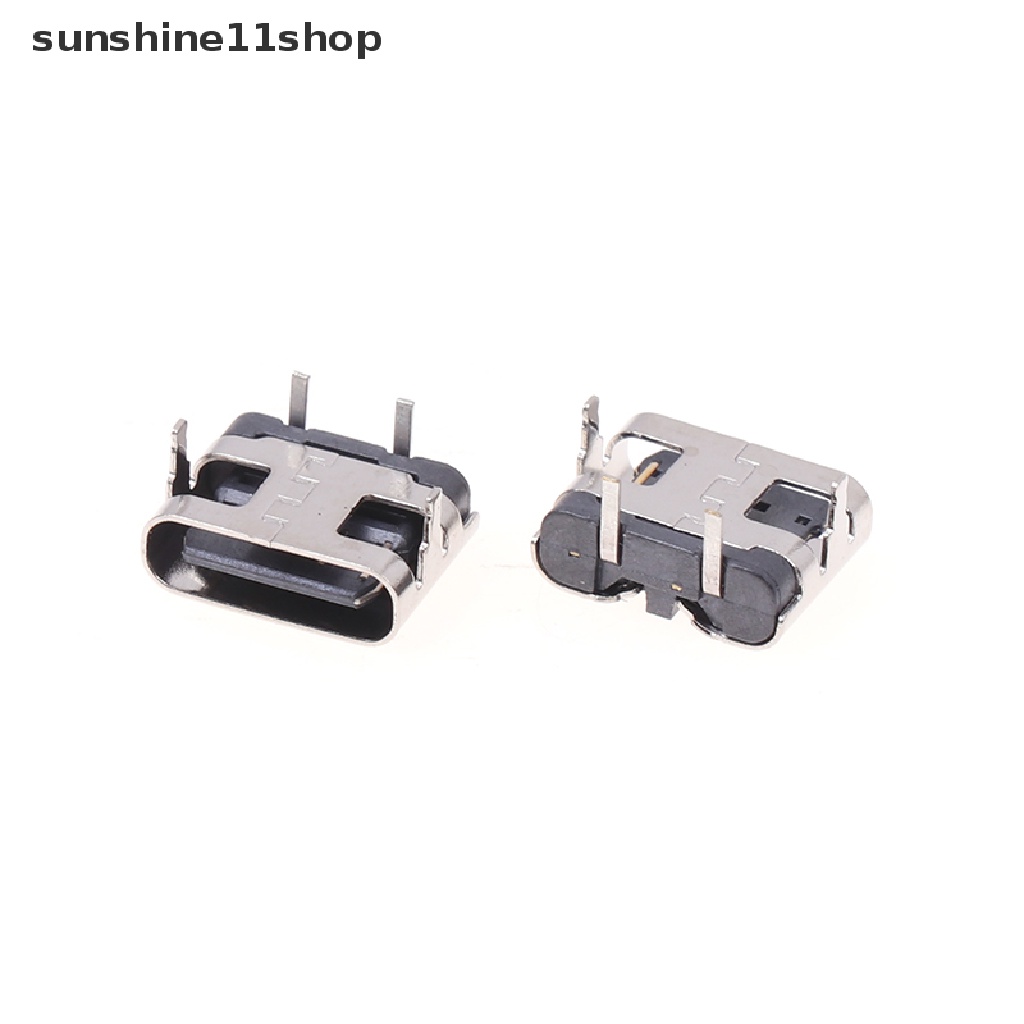 Sho 10Pcs Tipe-C 2Pin Horizontal90° Papan Colokan Quick Charging Type-C Female USB Female Plug-in Connector N