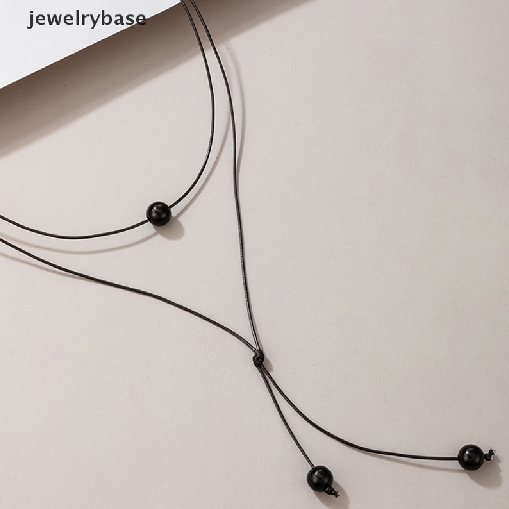 [jewelrybase] Kalung Liontin Manik Hitam Untuk Wanita Tali Handmade Adjustable Aksesoris Perhiasan Pesta Kerah Butik