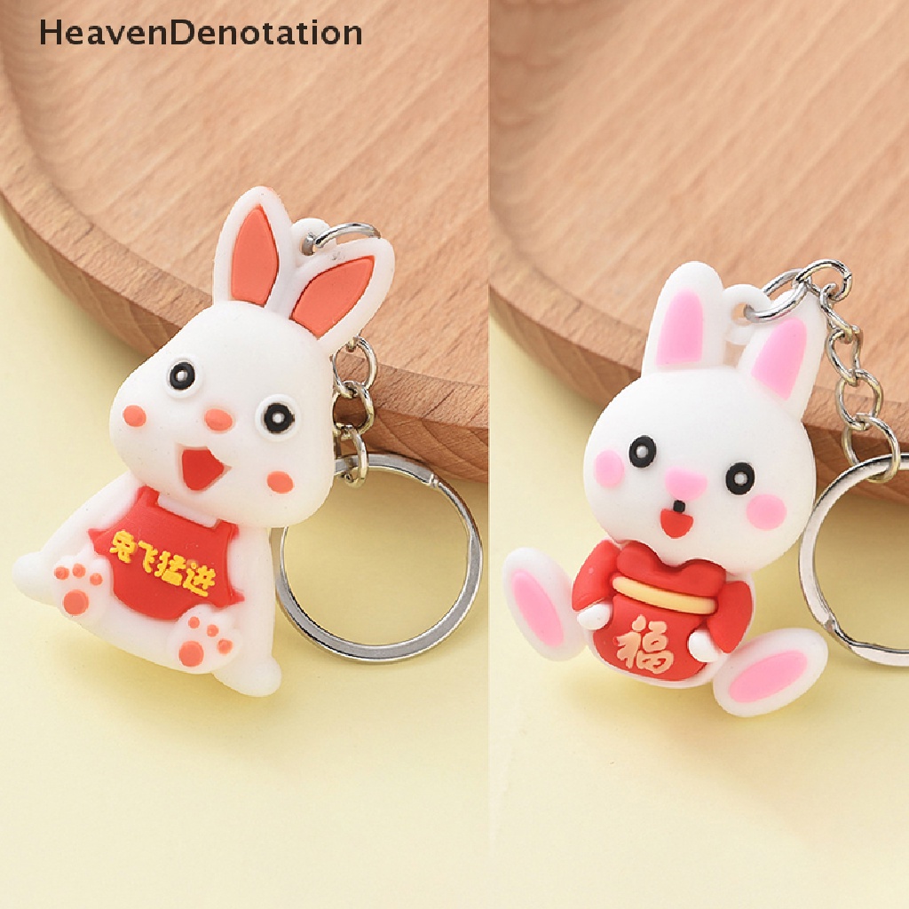 [HeavenDenotation] 2023tahun Baru Kelinci Gantungan Kunci Kartun Fortune Rabbit KeyChain Car Key Chain Ring Mahasiswa Pasangan Tas Liontin HDV