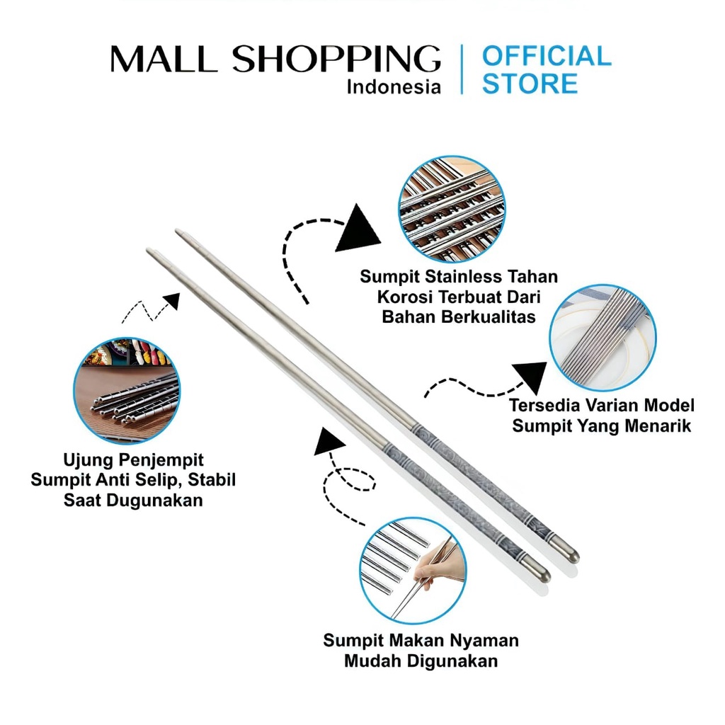 Sumpit Makan Motif Stainless Korea Bulat Ukuran 22 Mallshop