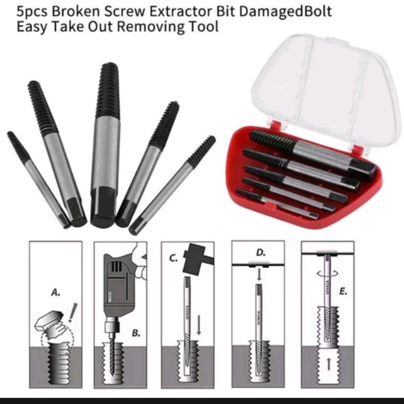 Alat Buka Baut Patah 5 Pcs/Set Tab balik Buka  baut Rusak
