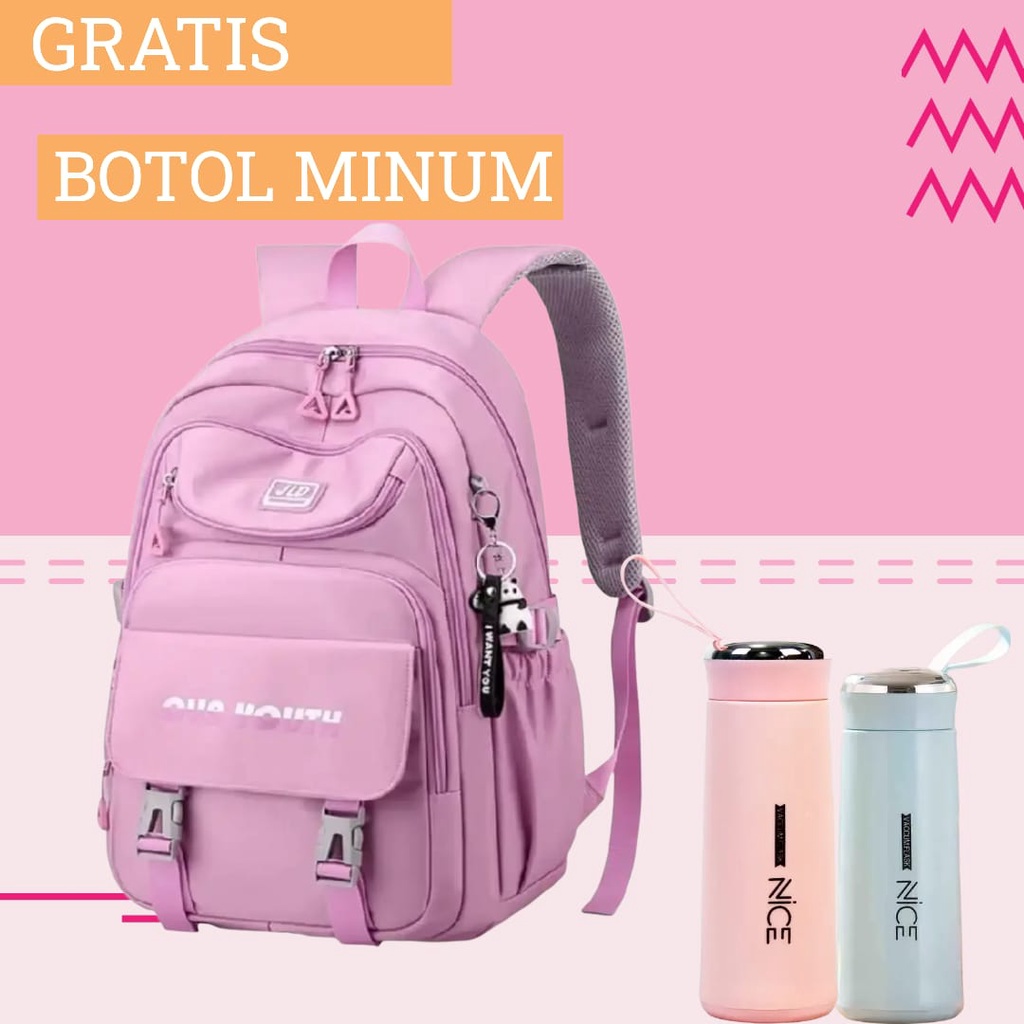 GTB- Tas Ransel Perempuan Tas Ransel Anak Perempuan Sekolah Tas Ransel Sekolah Wanita Gratis Botol minum