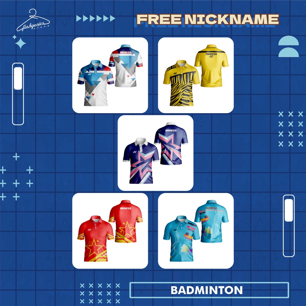 Baju Kaos Polo Wangki Jersey Bulutangkis Olahraga Badminton 01-05 Full Printing Custom