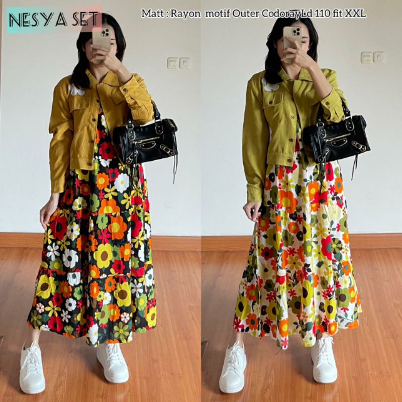 Midi dress nesya set//gamis set jaket//Setelan midi//Set rok midi//Gamis setelan