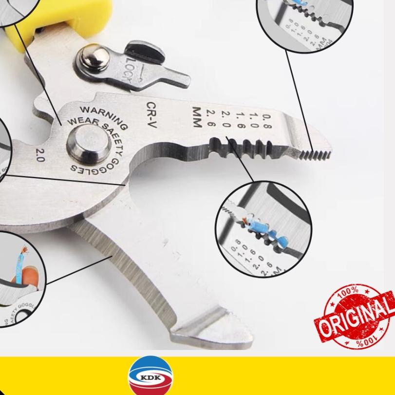 ♟ TANG POTONG KUPAS KABEL KDK MULTIFUNGSI 7" tumpul ❃