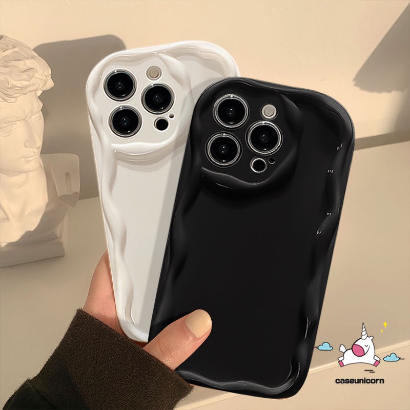 IPHONE Fashion Sederhana Cat Air Gelombang Bingkai Bantal Ponsel Case Kompatibel Untuk Iphone11 12 13 14 Pro MAX 7plus XR X XS Max7 8 Plus SE 2020 Halus Glossy Bergelombang Tepi Shockproof Soft Case