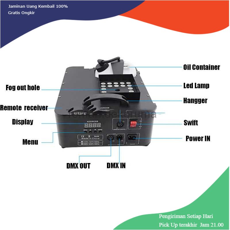 TD - LMP SHOW TIME Sistem Fogger Panggung Stage DMX 1500W with RGB 24 LED - CHX302