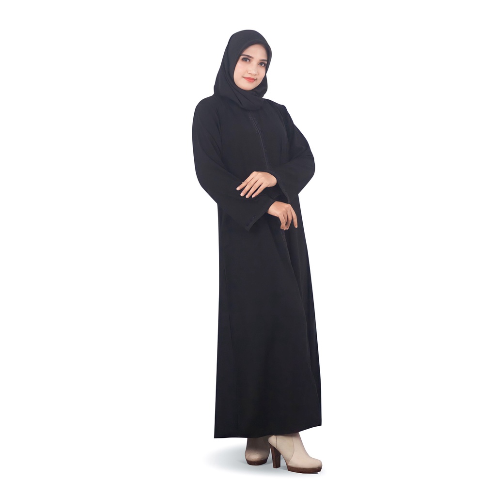 Abaya Busui Gamis Resleting Depan Swaroski Hitam Bahan JetBlack-1