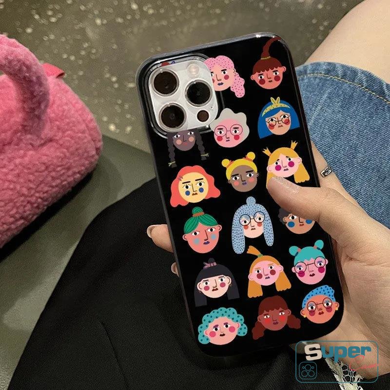 Ins Fashion Creative Case Kompatibel Untuk IPhone 7Plus 8Plus XR 14 11 13 12 Pro Max 7 8 14 Plus X XS Max SE 2020 Kartun Avatar Lucu Glossy Halus Lembut TPU Hitam Cover