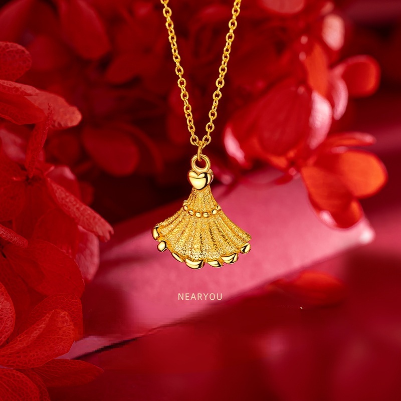 Goldkingdom Fashion Perhiasan 24 K Bangkok Aksesoris Ready Stock Rok Kecil Berlapis Emas Liontin Kalung Perempuan Ins Lucu Sederhana Klavikula Rantai