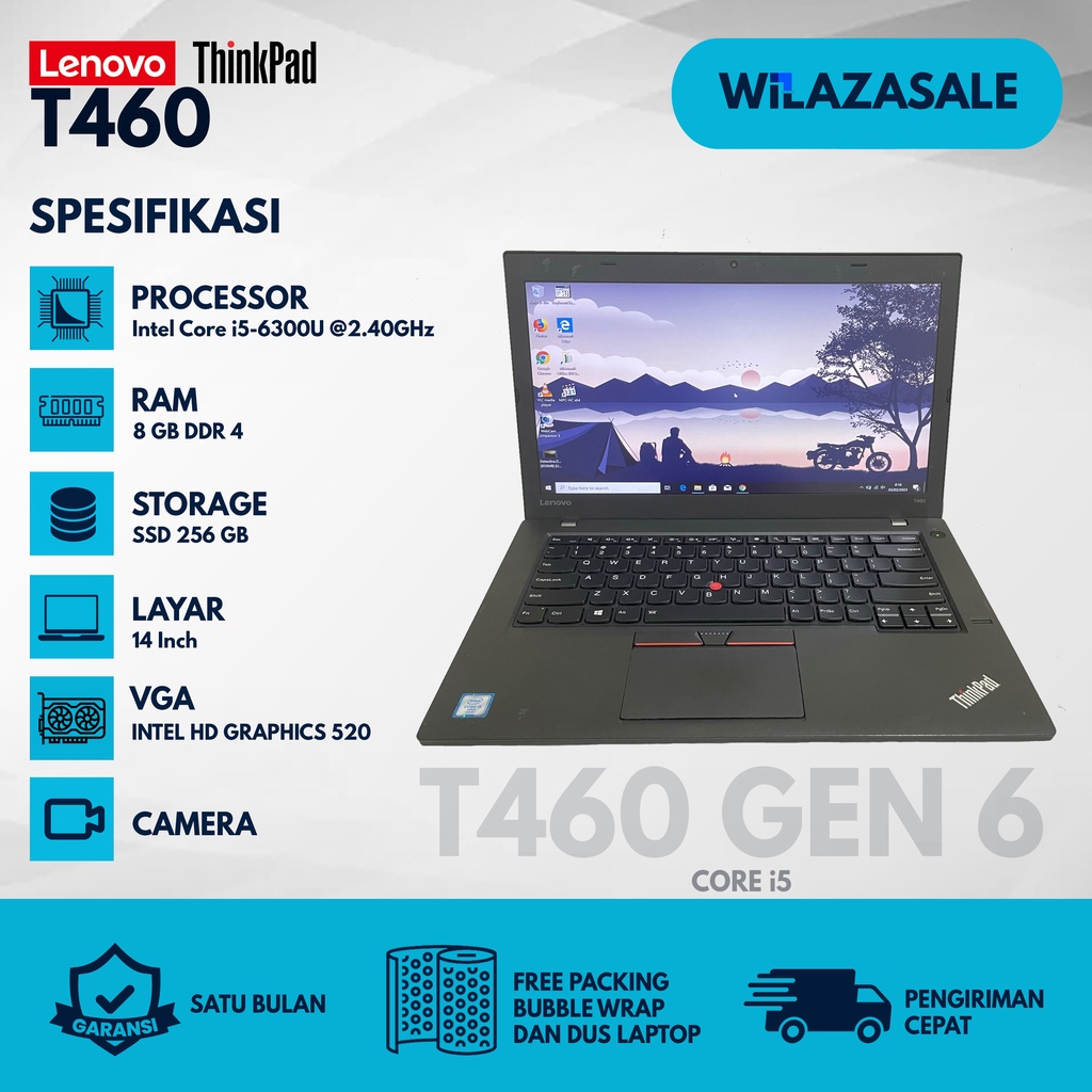 Laptop Tipis Lenovo Thinkpad T460 HDD 500 RAM 8GB GEN 6