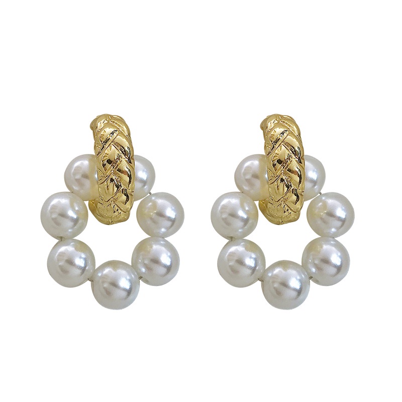 Anting Mutiara Bulat Vintage Anting Pejantan Wanita fashion Korea Berbentuk C