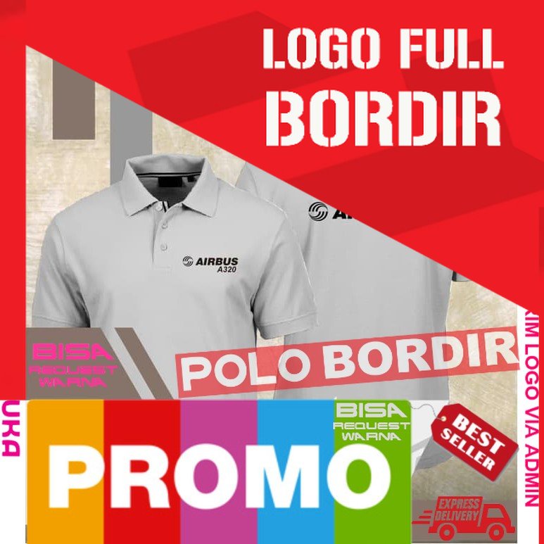 POLO BORDIR Airbus A320 Terbaru Kualitas Distro / Pakaian Baju Laki Laki Pria cewek Wanita Dewasa Te