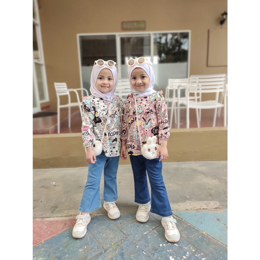 KALILA - RIBIE Setelan Baju Anak Perempuan Blouse + Celana Jeans Usia 1 - 7 Tahun