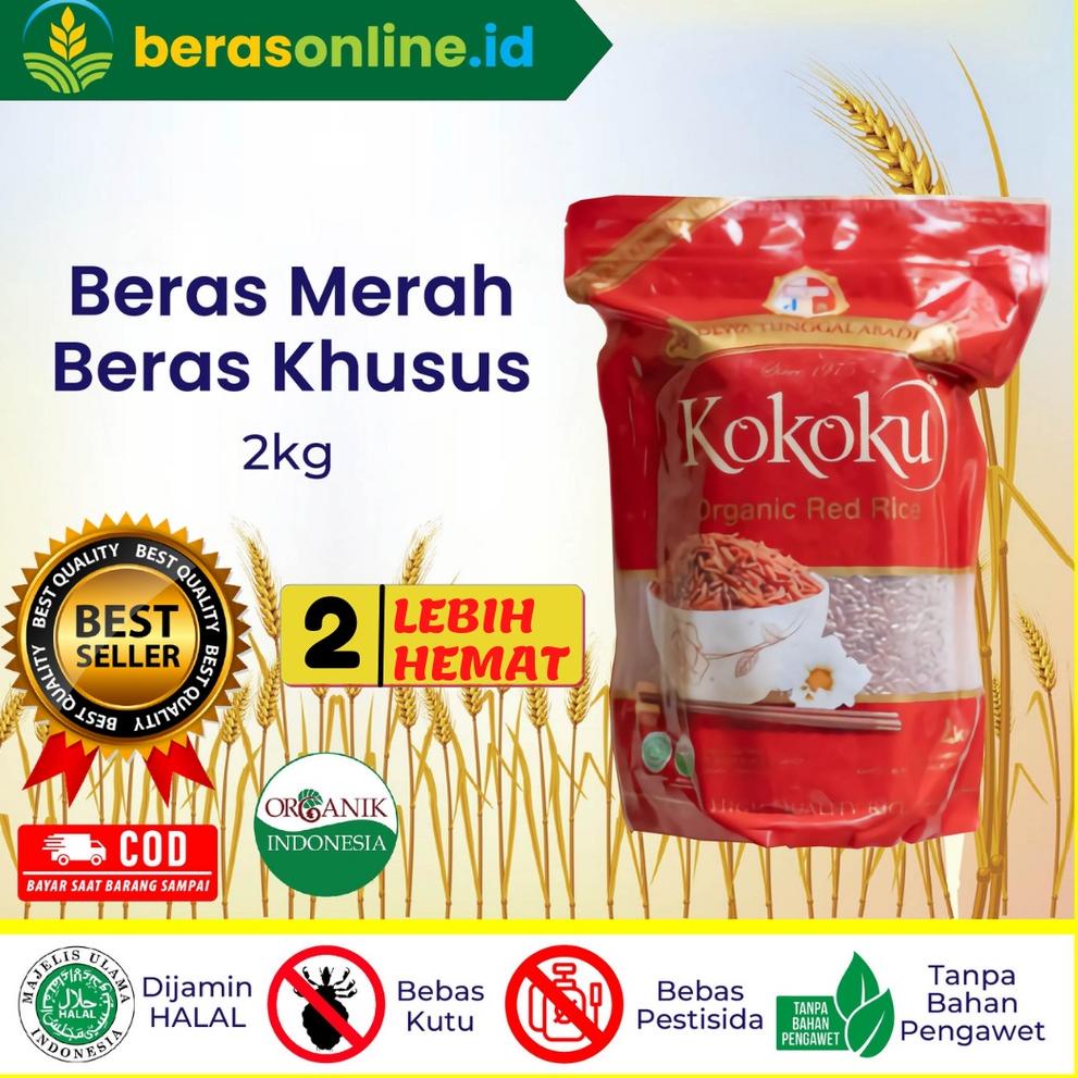 

HOT Beras Online - Beras Merah ORGANIC 2kg Vacuum Kokoku HALAL