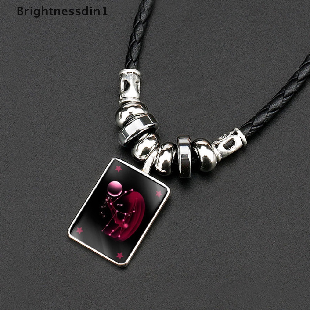 [Brightnessdin1] 12rasi Bercahaya Hitam Kulit Kalung Rantai Zodiak Liontin Kalung Untuk Wanita Pria Vintage Punk Perhiasan Butik