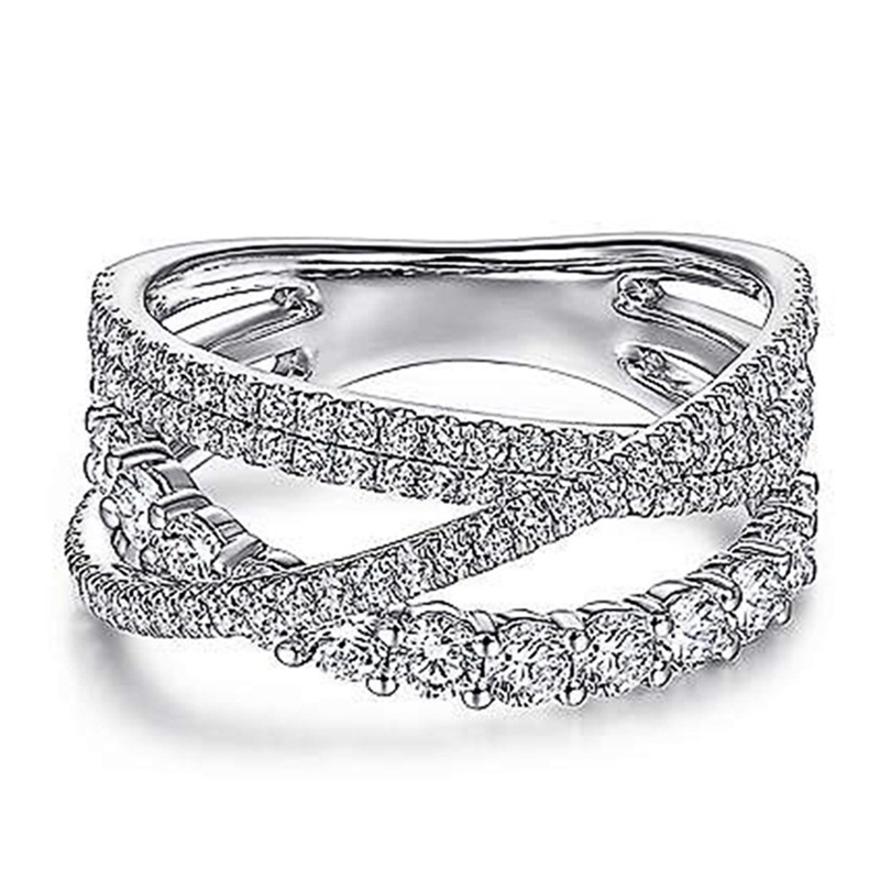 Cincin Kawin Desain Silang Twist Sederhana Untuk Wanita Penuh Paved CZ Batu Indah Perempuan Jari-Cincin Pernyataan Perhiasan Panas