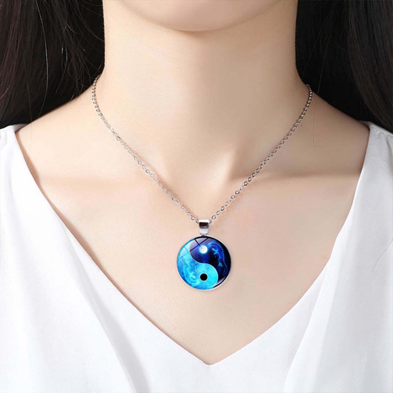 [AYBx] Baju Kaos Distro Pria Wanita Lengan Pendek Kalung Tai Chi Unisex Time Stone Cabochon Kaca Liontin Naga Bulan Yin Yang