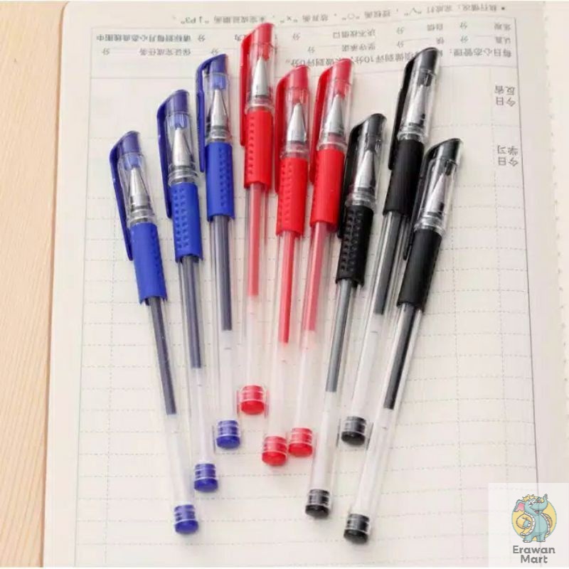 Pulpen Gel Ink 0.5Mm Alat Tulis Kantor Sekolah Pena Pen Tinta Cair Standart Warna Merah Hitam Biru