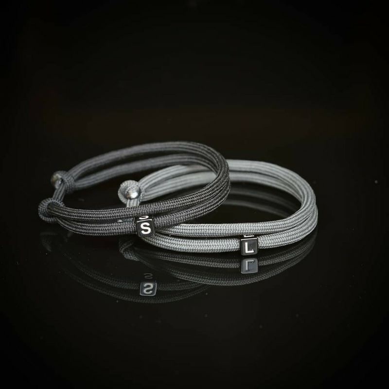 Gelang Couple Inisial Huruf Nama Pria Wanita Alfabet Kapel Copel Tali Paracord 4mm Bracelet Pasangan