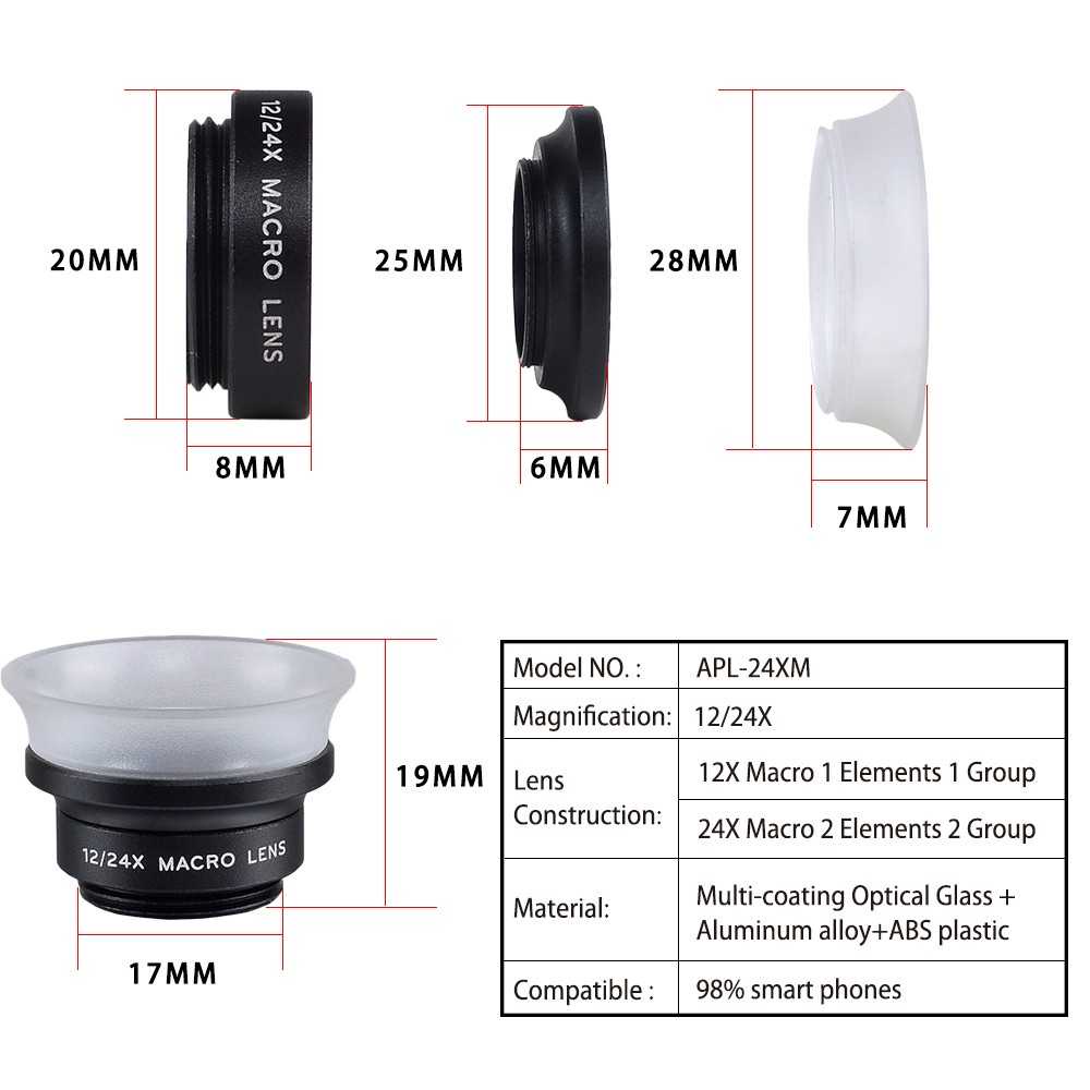 2 in 1 Lensa Kamera Smartphone Super Macro Lens Kit 12x/24x Lensa Pembesar Camera HP Handphone Berkualitas