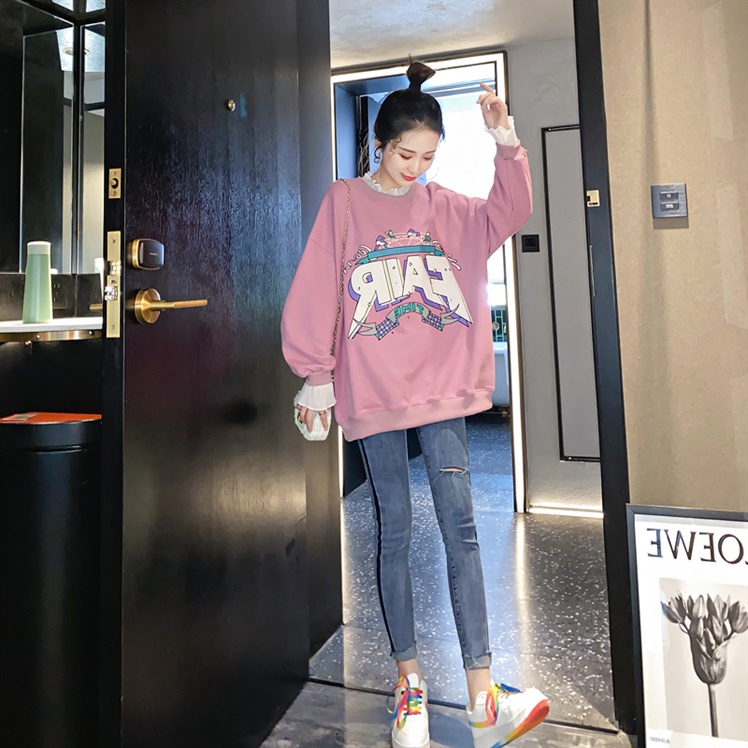 yikoo-Plus size sweater jaring tambal sulam sweatshirts korea wanita