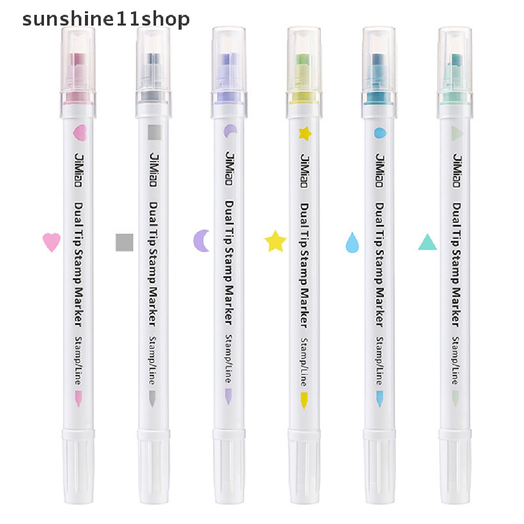 Sho 1/6pcs Dual Tips Stamp Marker Pen Set Warna Bintik Tinggi Liner Menggambar Cat Art Kantor Sekolah Alat Tulis Hadiah Untuk Anak N