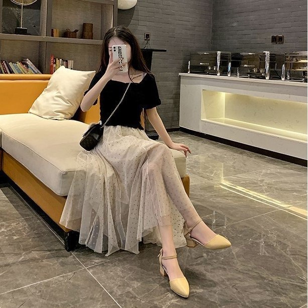 FD Sepatu Heels Wanita High Heels Tali Ankle Strap Hils Hak Tahu Korean Style Kasual HI-048