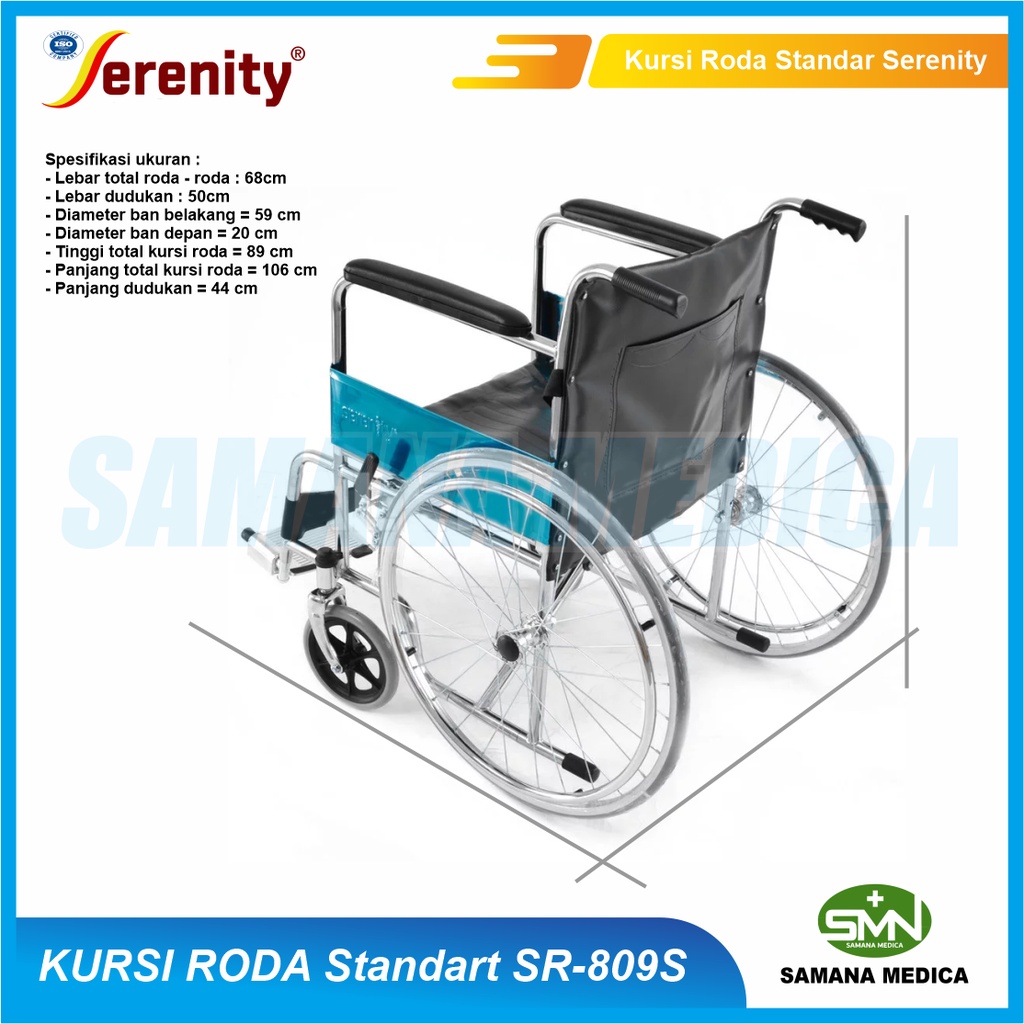 KHUSUS GOJEK dan GRAB Kursi Roda Standar SERENITY SR-809S Alat Bantu Jalan Kursi Roda Standard Praktis dan Ekonomis