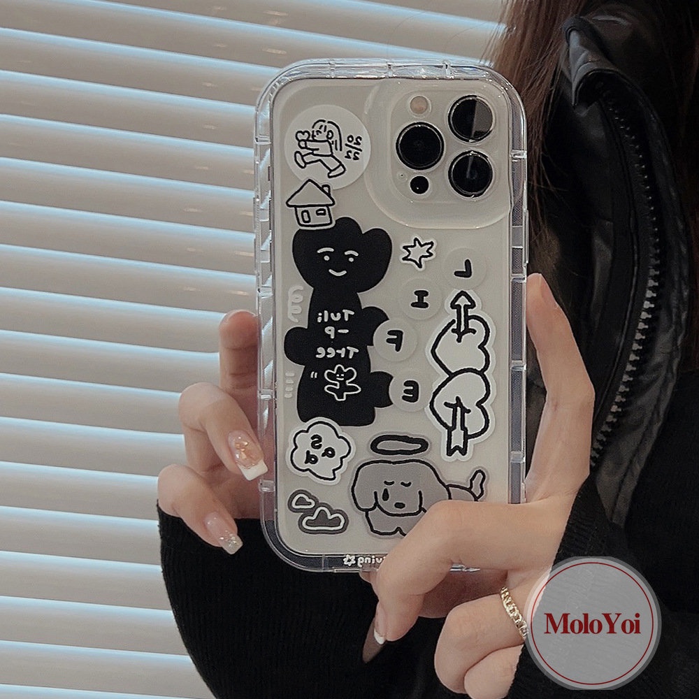 IPHONE Ins Kartun Anjing Stiker Graffiti Case Kompatibel Untuk Iphone11 7Plus XR 13 12 14 Pro MAX 8Plus X XS MAX 6 6S Plus Silicon Lembut TPU Airbag Shockproof Back Cover
