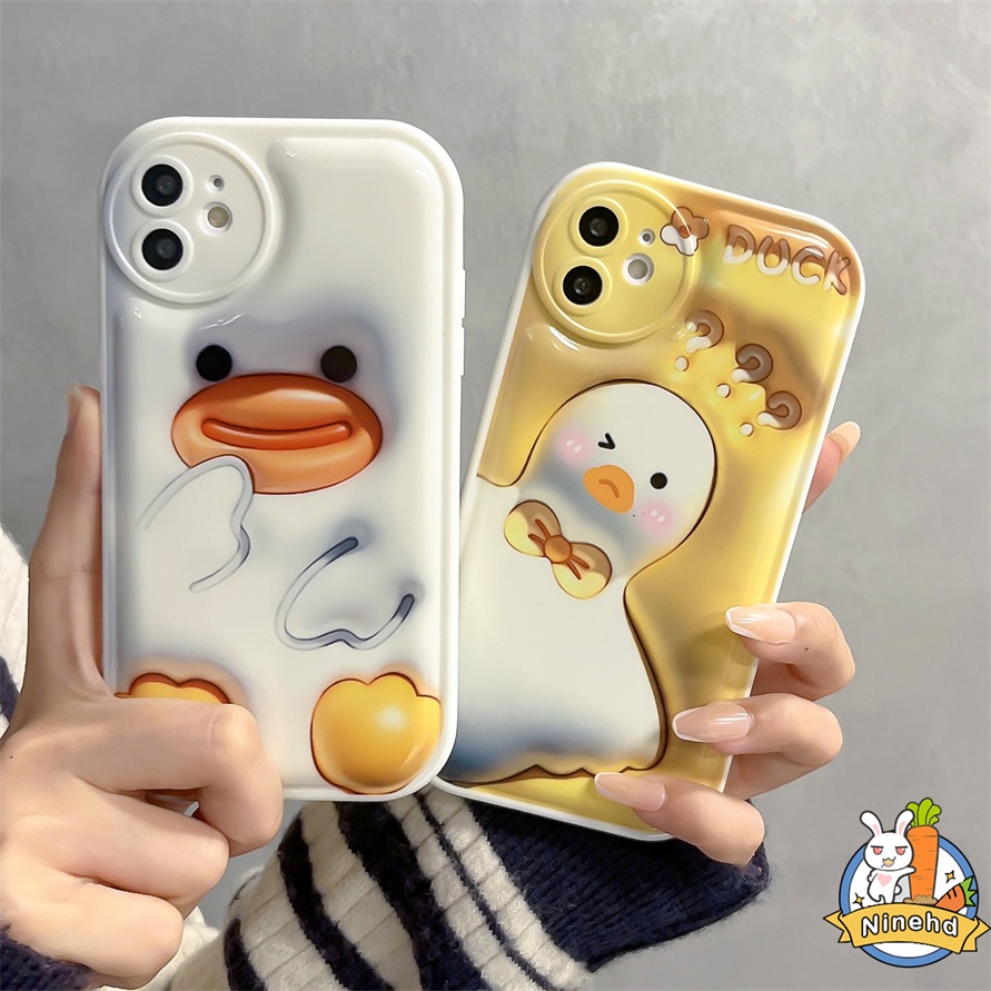 IPHONE Casing Kompatibel Untuk Iphone14 13 12 11 Pro Max X Xr Xs Max8 7 6 6s Plus SE 3D Vision Lucu Kartun Bebek Casing Ponsel Perlindungan Kamera Bantal Udara Shockproof Pelindung Penutup Belakang