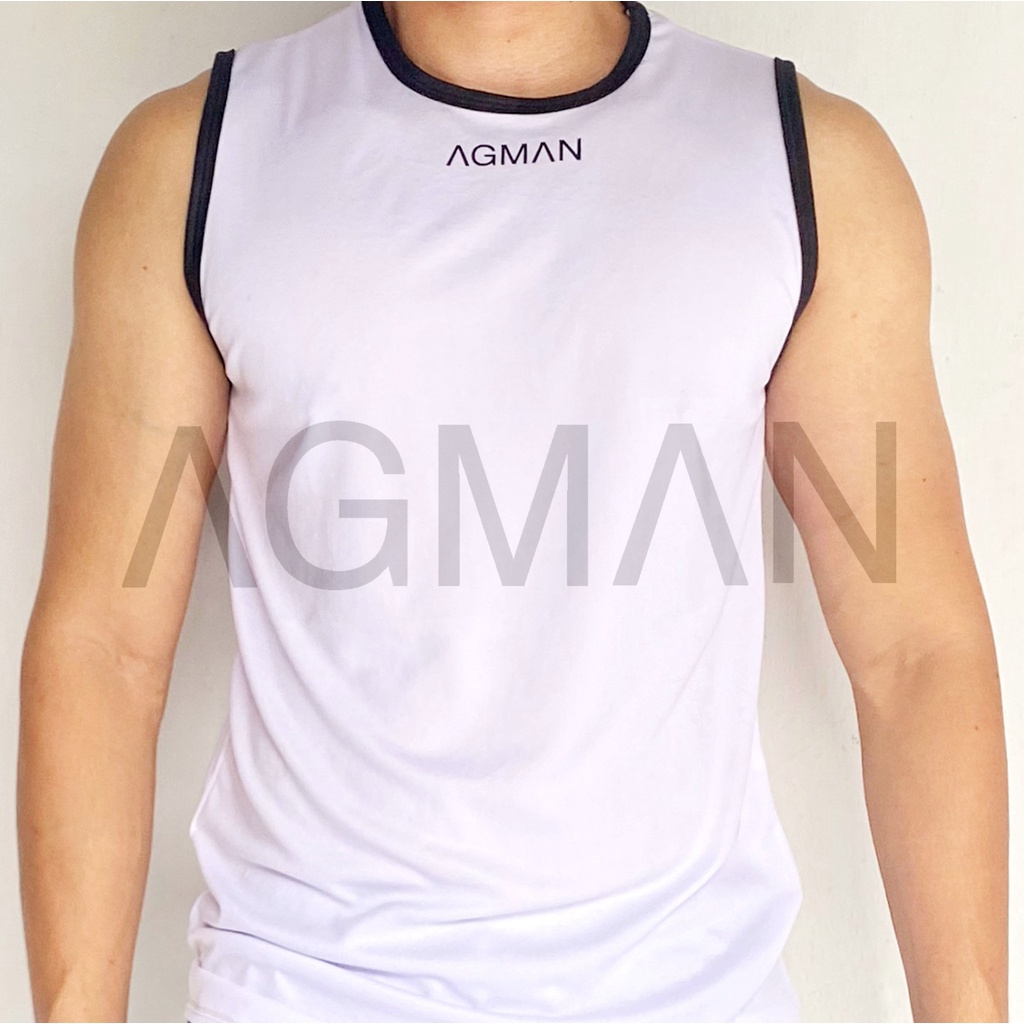 AGMAN Sleeveless Shirt Kaos Gym Fitness Tanpa Lengan Olahraga Pria Variasi Polos