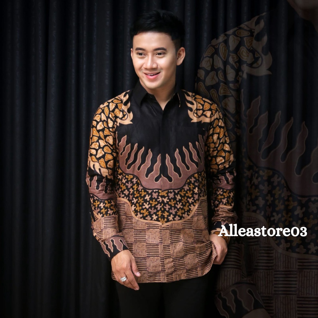 Kemeja Batik Pria Lengan Panjang Formal/Casual Motif Hitam Coklat Modern Premium Kemeja Terbaru Terlaris