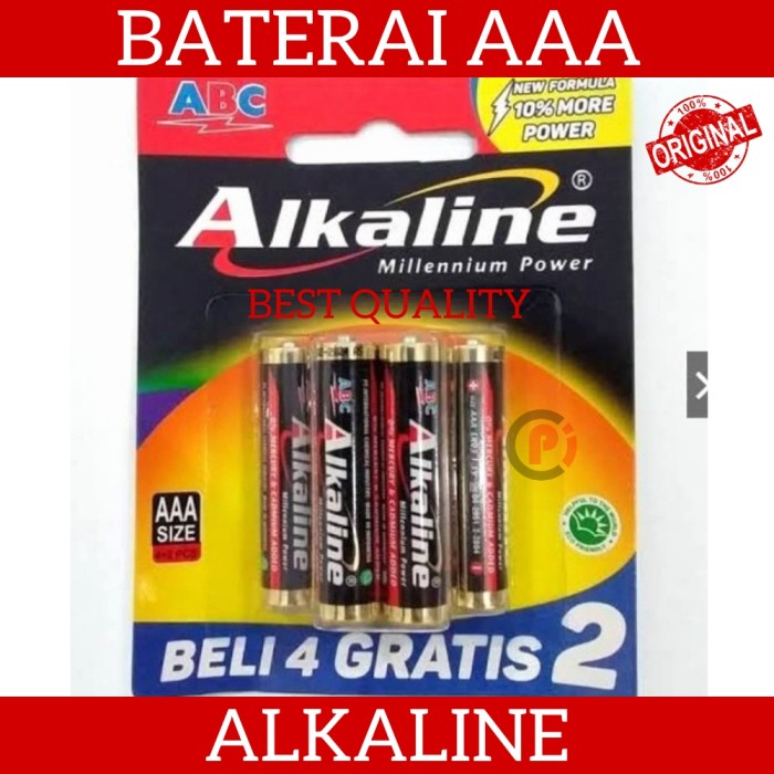 ABC ALKALINE Baterai Jam Remote Remot Ukuran AAA A3 Beli 4 Gratis 2