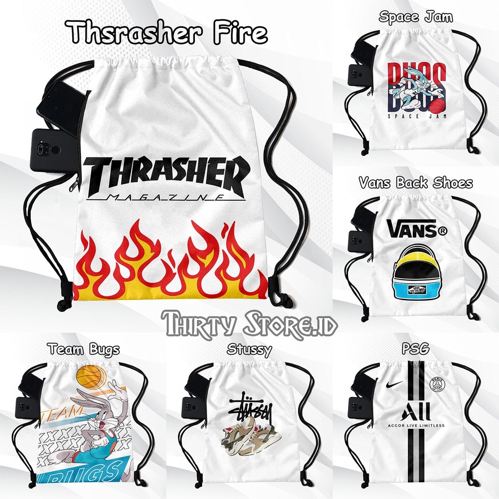 Tas Serut Full Print Stringbag Gendong Waterprouf Multifungsi Kanvas Tebal 2 Ruangan