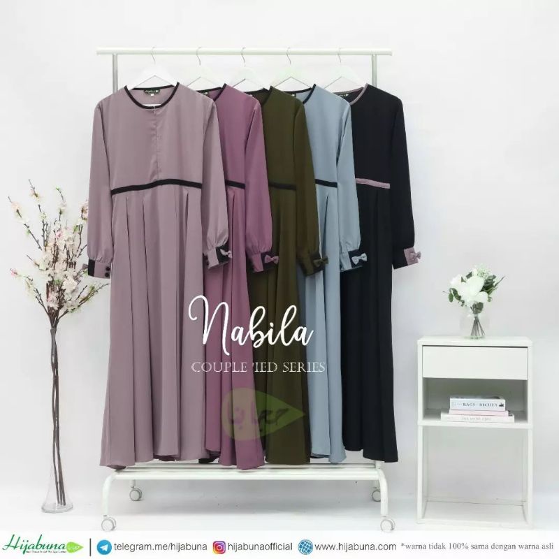 Gamis Set Nabila by Hijabuna - Gamis Nabila Hijabuna - Gamis Set Kombinasi - Gamis Jilbab List - Gam