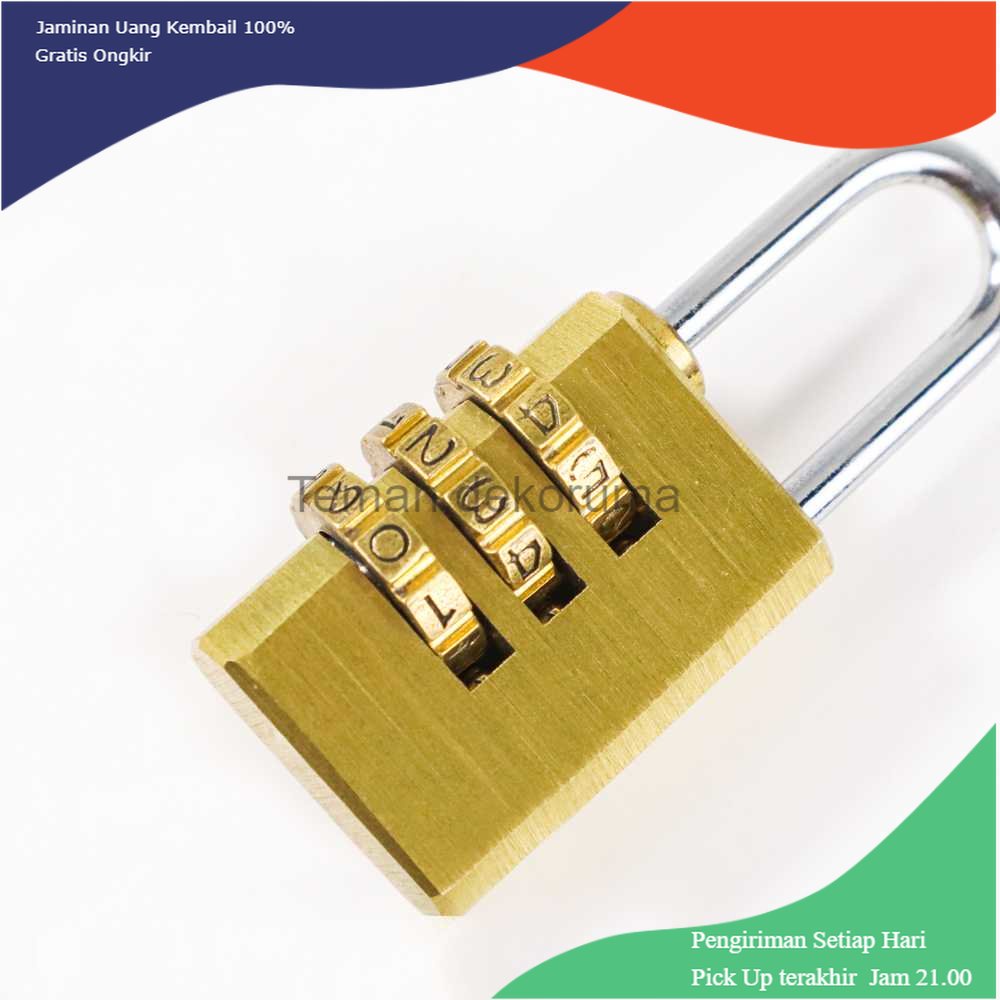 TD - TRV KAK Gembok Koper Padlock 3 Digit Combination Solid Brass 21x53mm - MMS15