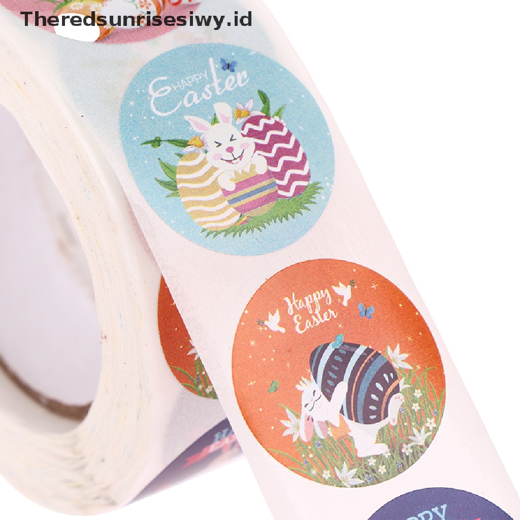 # Baju Lebaran # 500pcs/roll 2.5cm Paskah Stiker Anak Happy Easter Bunny Kartun Sealing Labels~